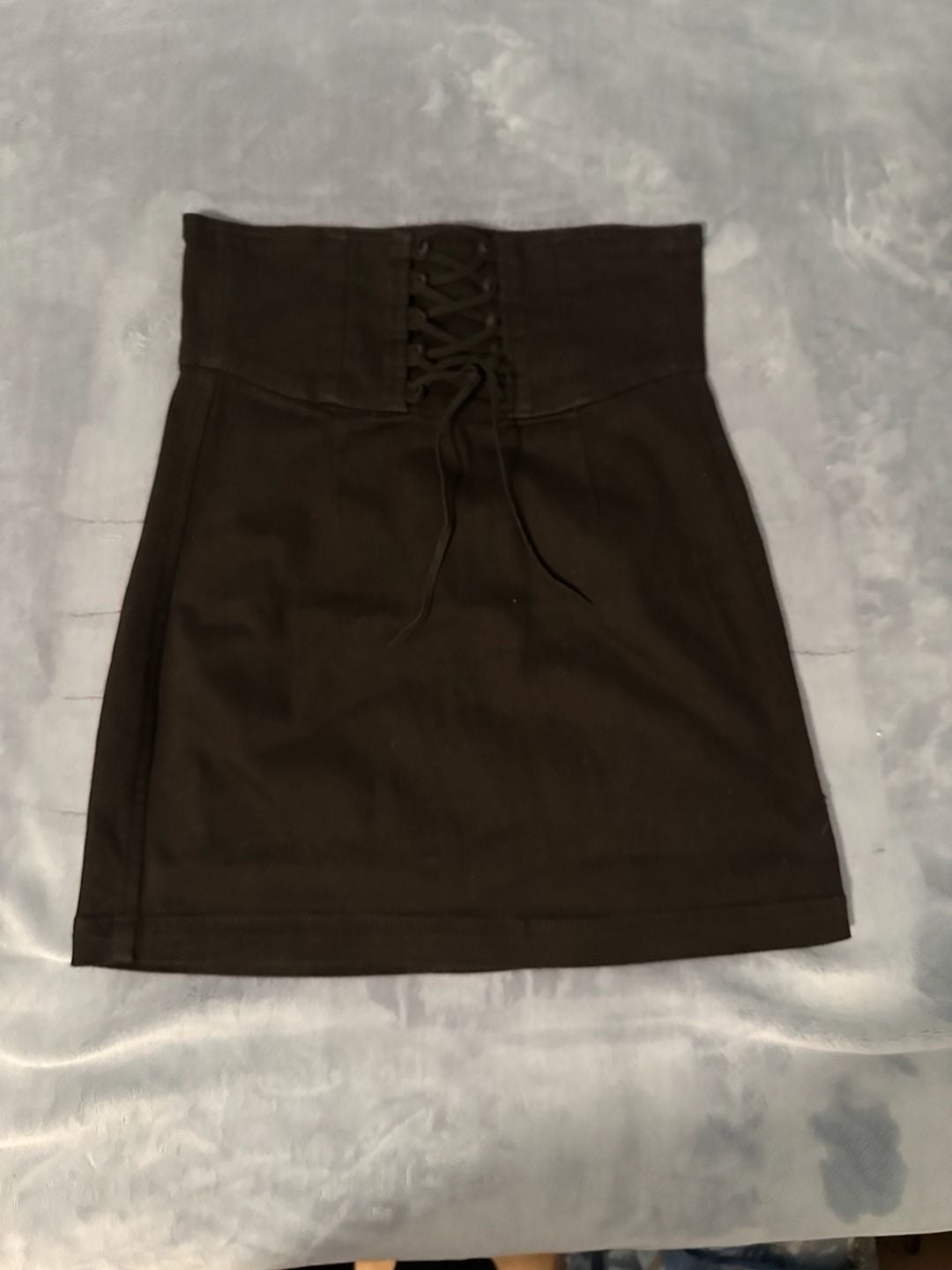 Express Corset Waist Denim Skirt Size 4 Black Lace-Up Mini Skirt 2