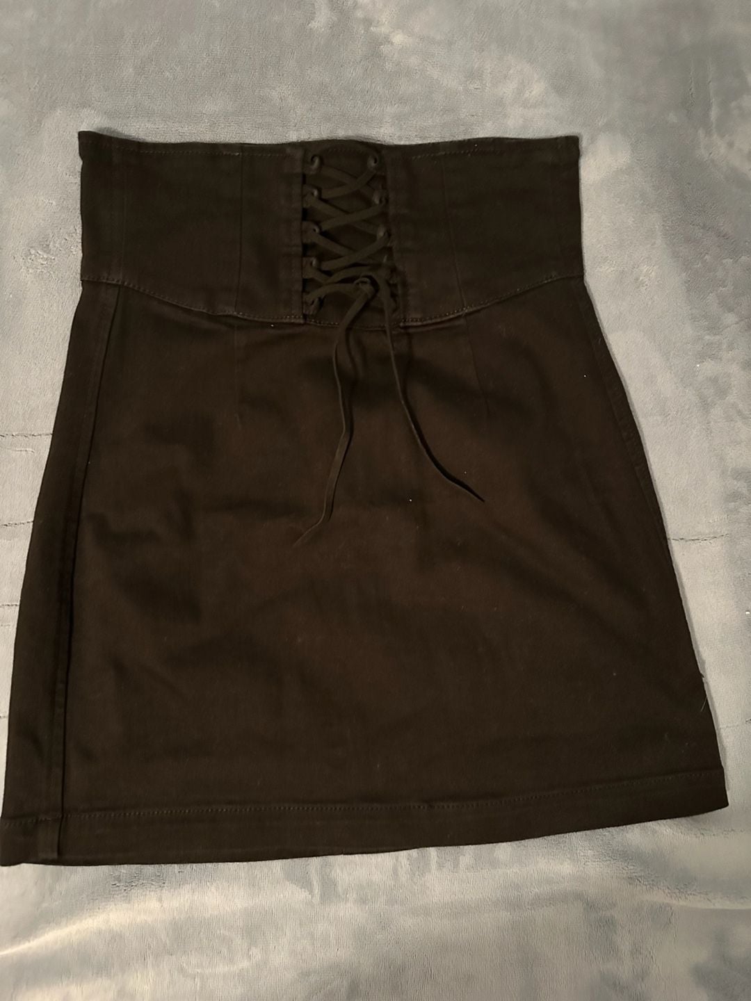 Express Corset Waist Denim Skirt Size 4 Black Lace-Up Mini Skirt 3