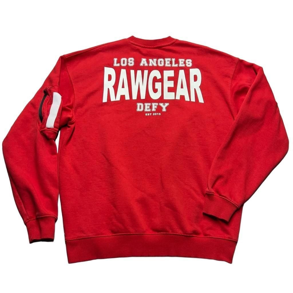 Rawgear Logo Crewneck Sweatshirt Red Gym Wear With Zipper Storage On arm Sleeve 3