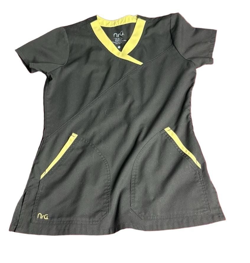 NRG by Barco Scrub Top Size XS Black Yellow V-Neck 2