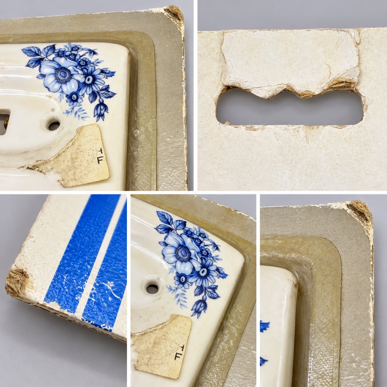 Angelo Ceramic Blue Floral Switch Plate Covers Lot of 2 NIP 1988 Cottage NOS Vtg 4