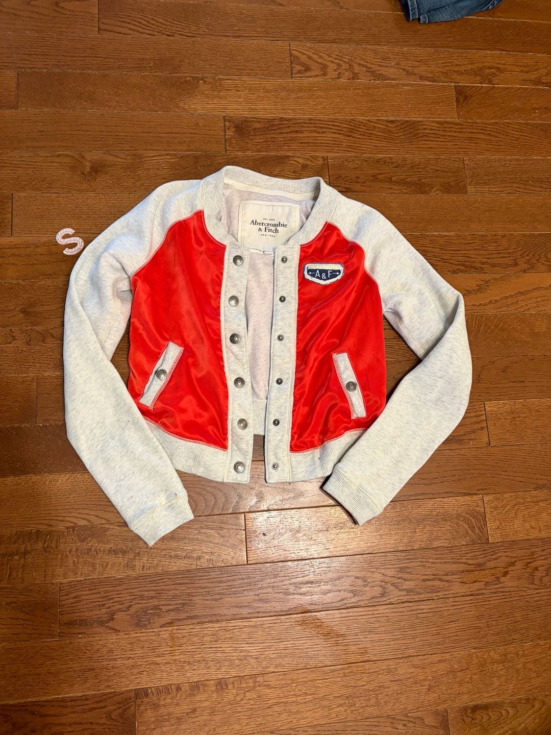 Abercrombie & Fitch Bomber Jacket Size M Red Gray Snap Up 2