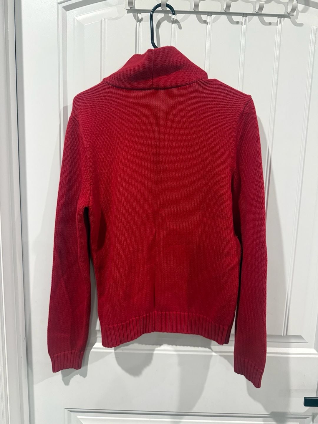 Lauren Ralph Lauren Red Cotton Sweater Large Shawl Collar Gold Button Asymmetric 5
