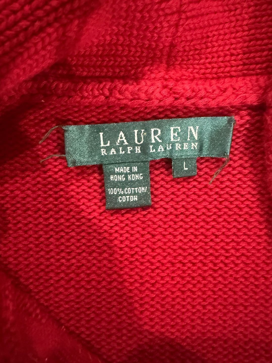 Lauren Ralph Lauren Red Cotton Sweater Large Shawl Collar Gold Button Asymmetric 6