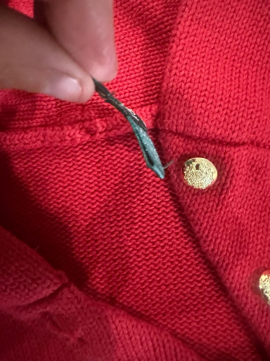 Lauren Ralph Lauren Red Cotton Sweater Large Shawl Collar Gold Button Asymmetric 7