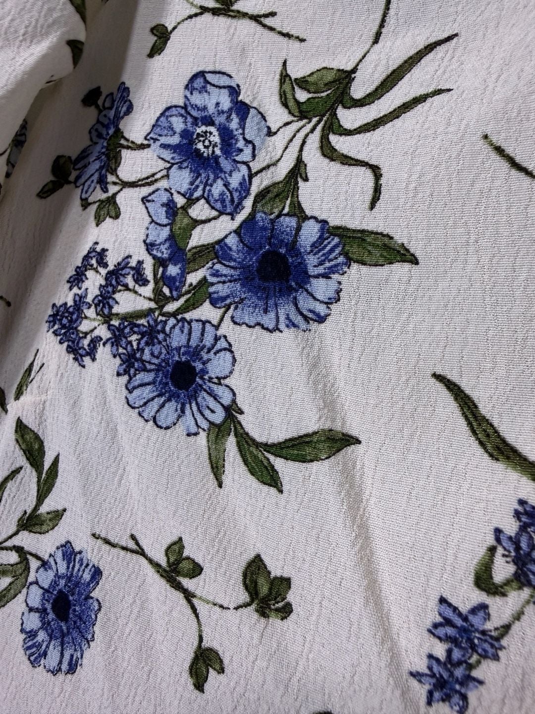 F&F Floral Blouse Size US 12 White Blue Square Neck Tie Sleeve 6