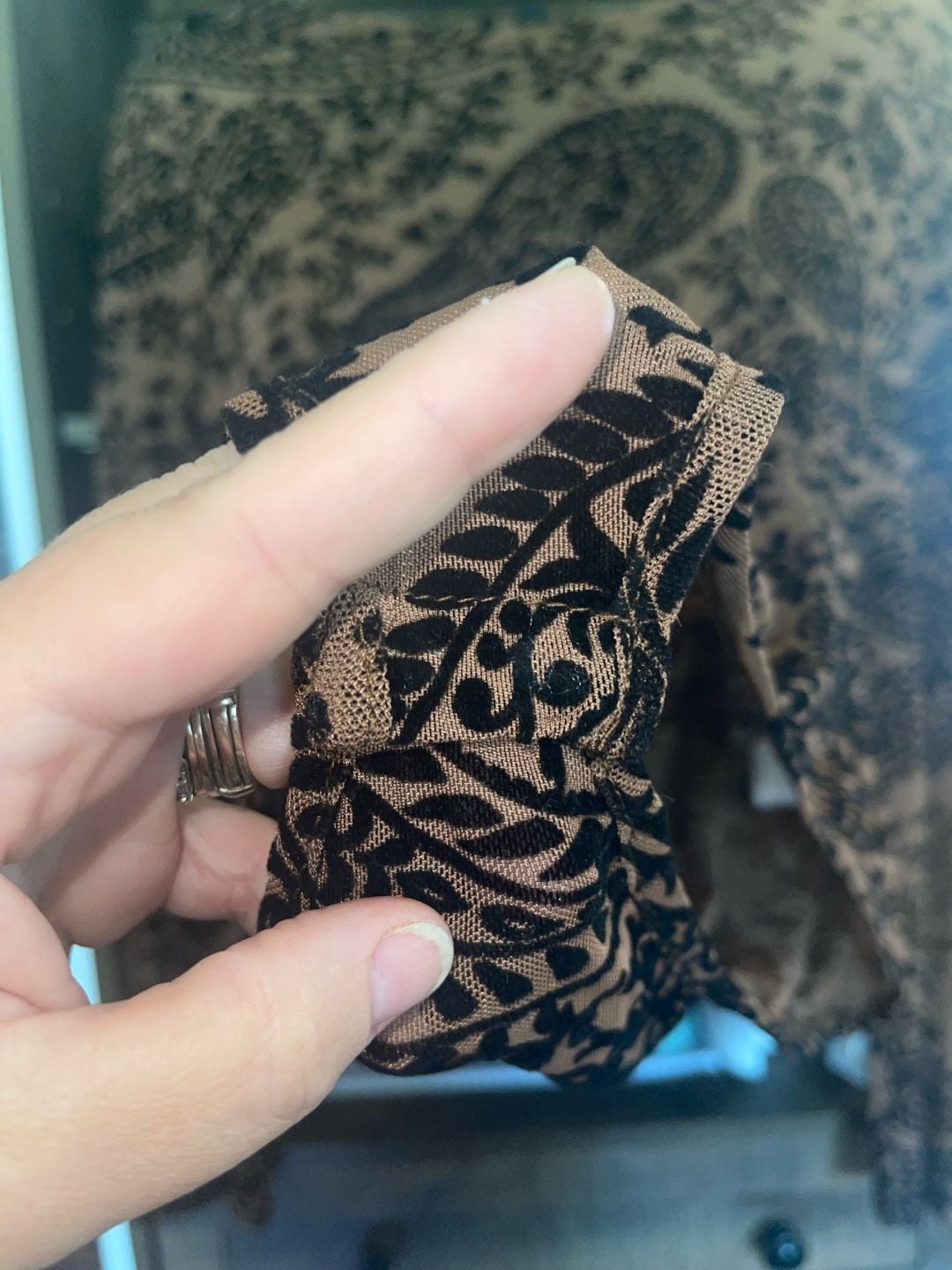 37 Orchard L NWOT Flocked Paisley Mesh Bodysuit Brown Black Y2K Sheer 9