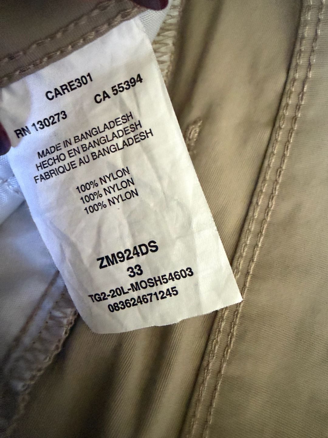 Wrangler Authentics Cargo Shorts Size 33 Tan Nylon 3
