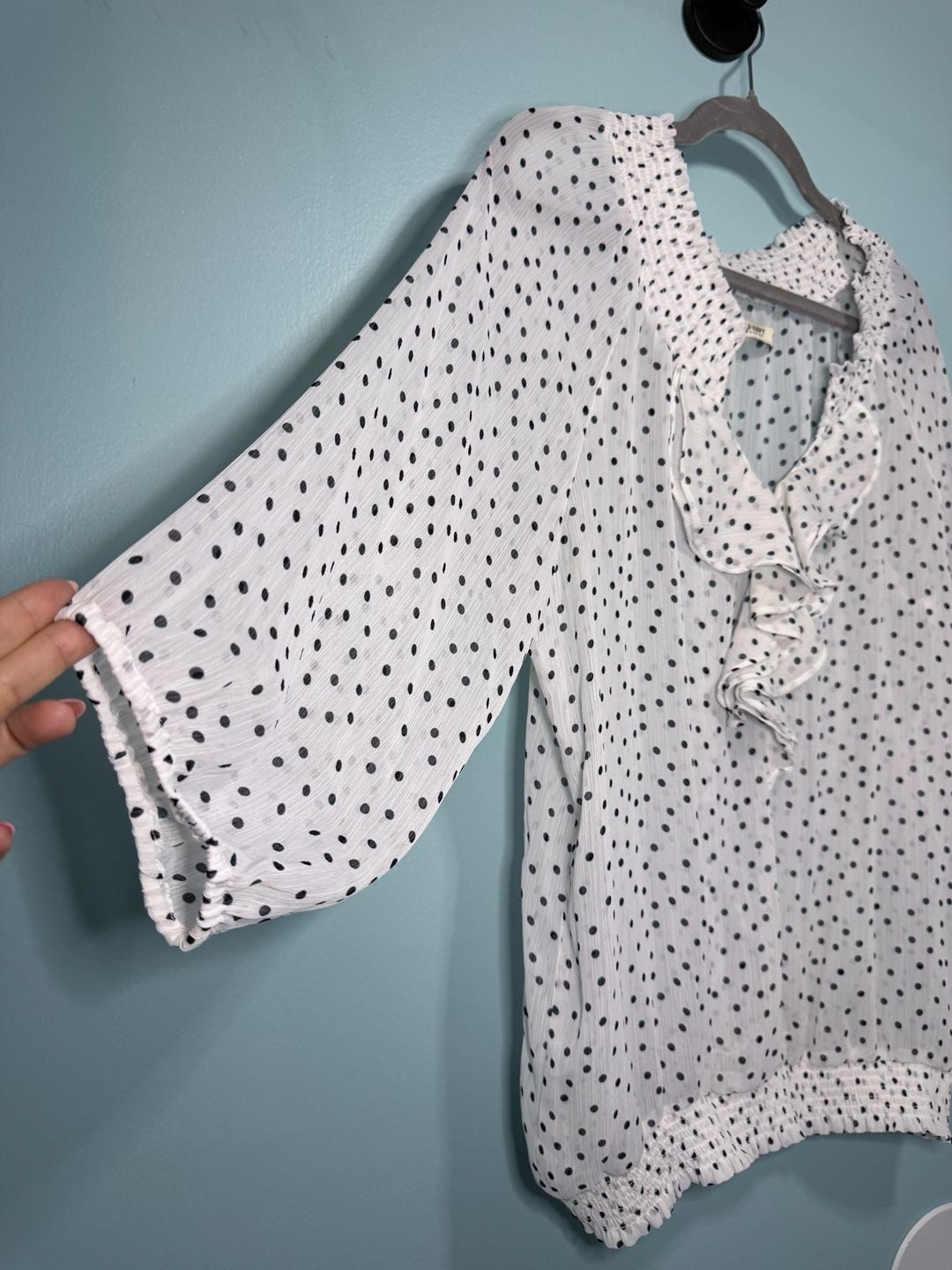 Old Navy Polka Dot Ruffle Blouse Size L White Black 3