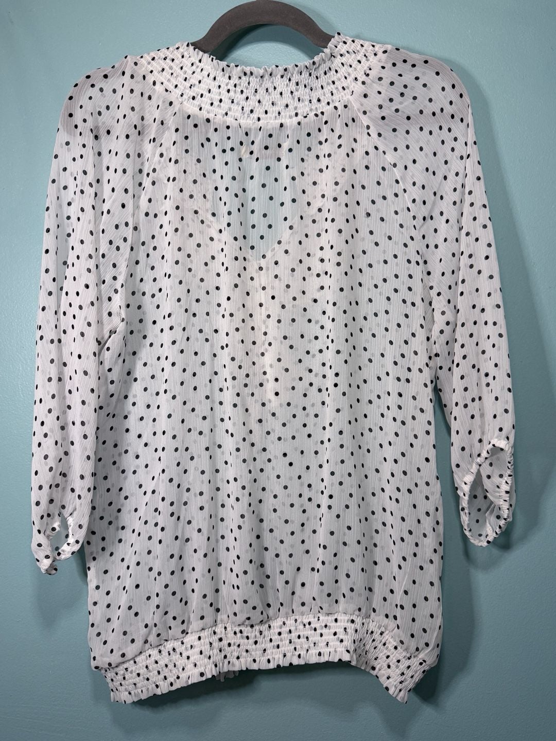 Old Navy Polka Dot Ruffle Blouse Size L White Black 6