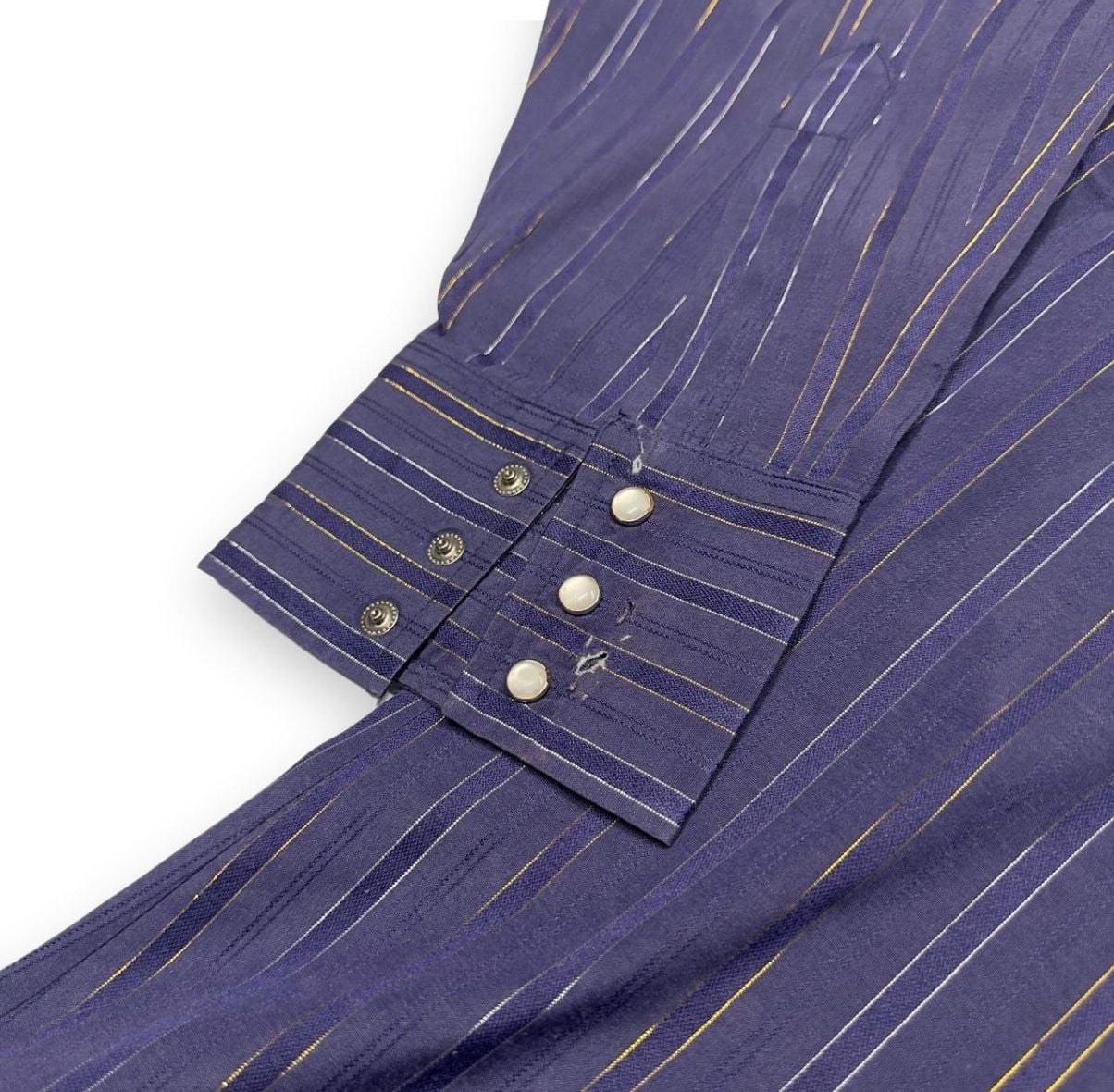 Ely Cattleman Western Shirt Size 17 34 Purple Metallic Striped Snap 6