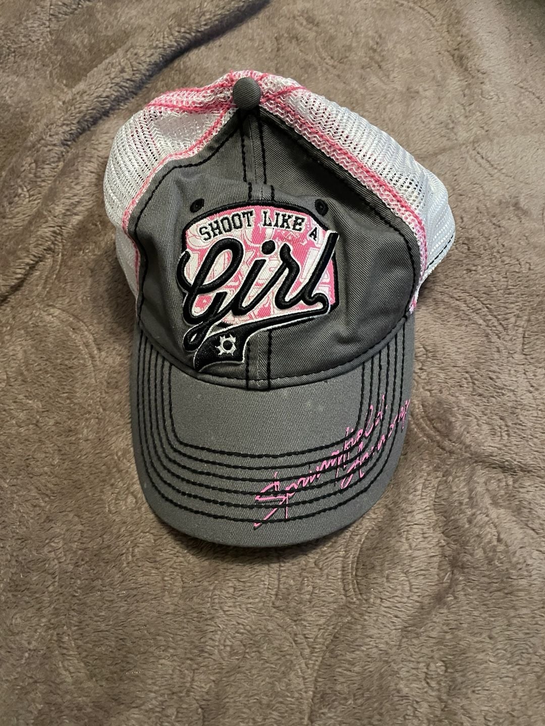 Springfield Armory Shoot Like A Girl Trucker Hat Gray Pink Mesh 2
