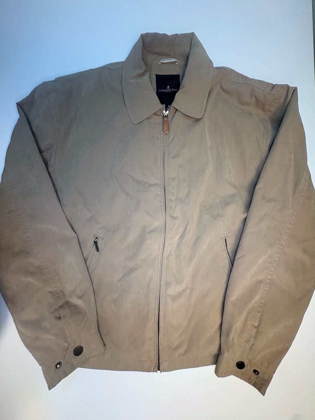 London Fog Men’s Khaki Tan Harrington Bomber Jacket Full Zip Size M 2