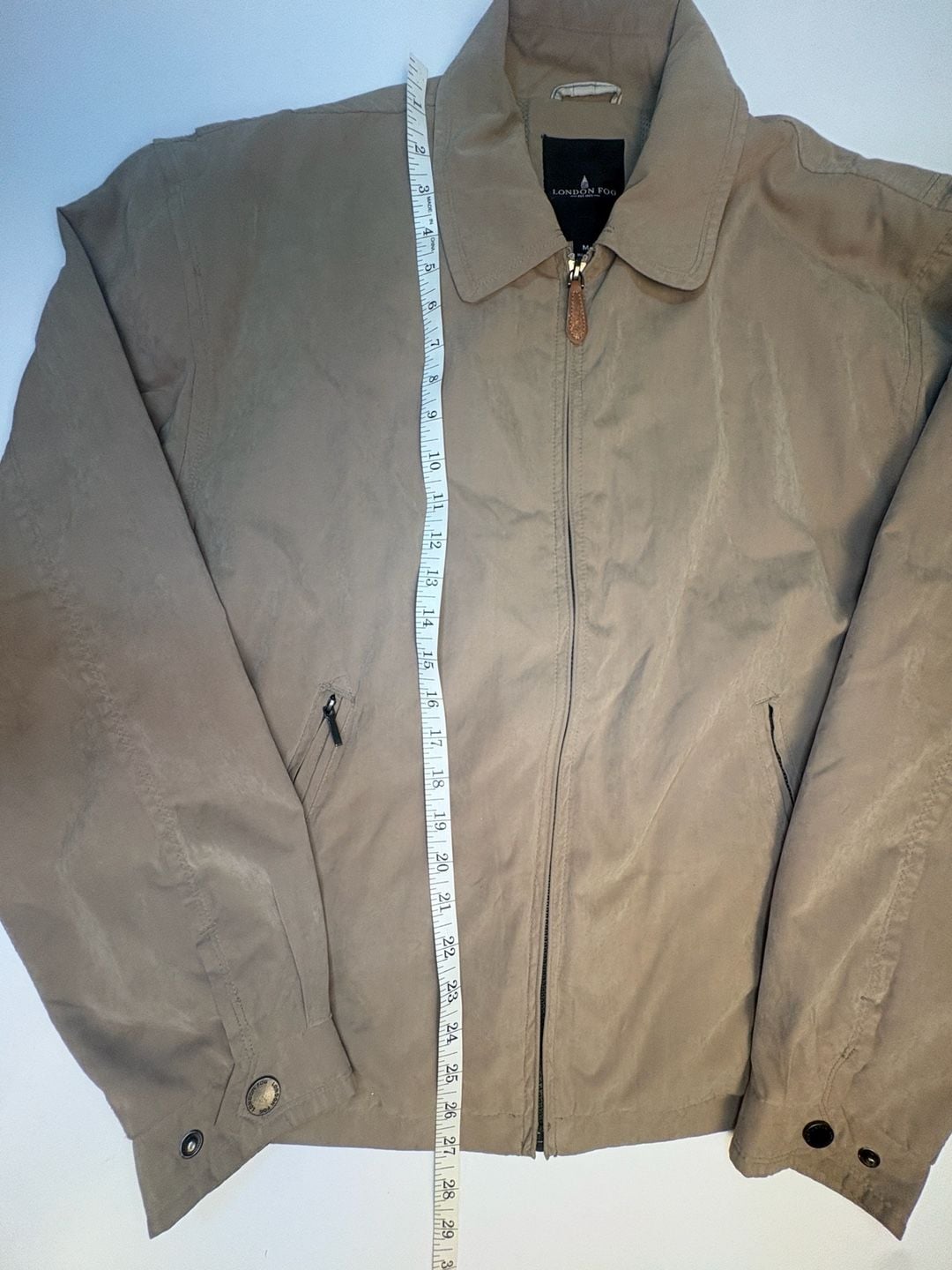 London Fog Men’s Khaki Tan Harrington Bomber Jacket Full Zip Size M 4