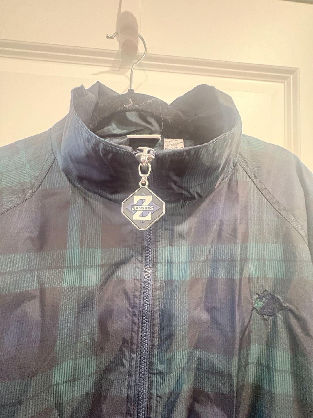 Jerzees Plaid Windbreaker Jacket Size S Green Blue Full Zip Vintage 5