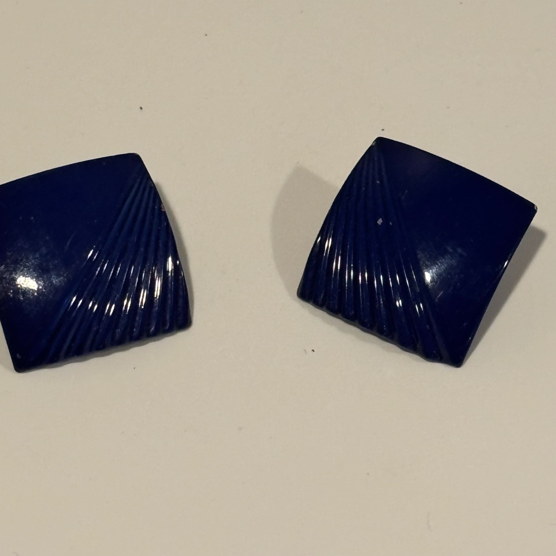 Vintage Blue Fluted Square Post Earrings 3