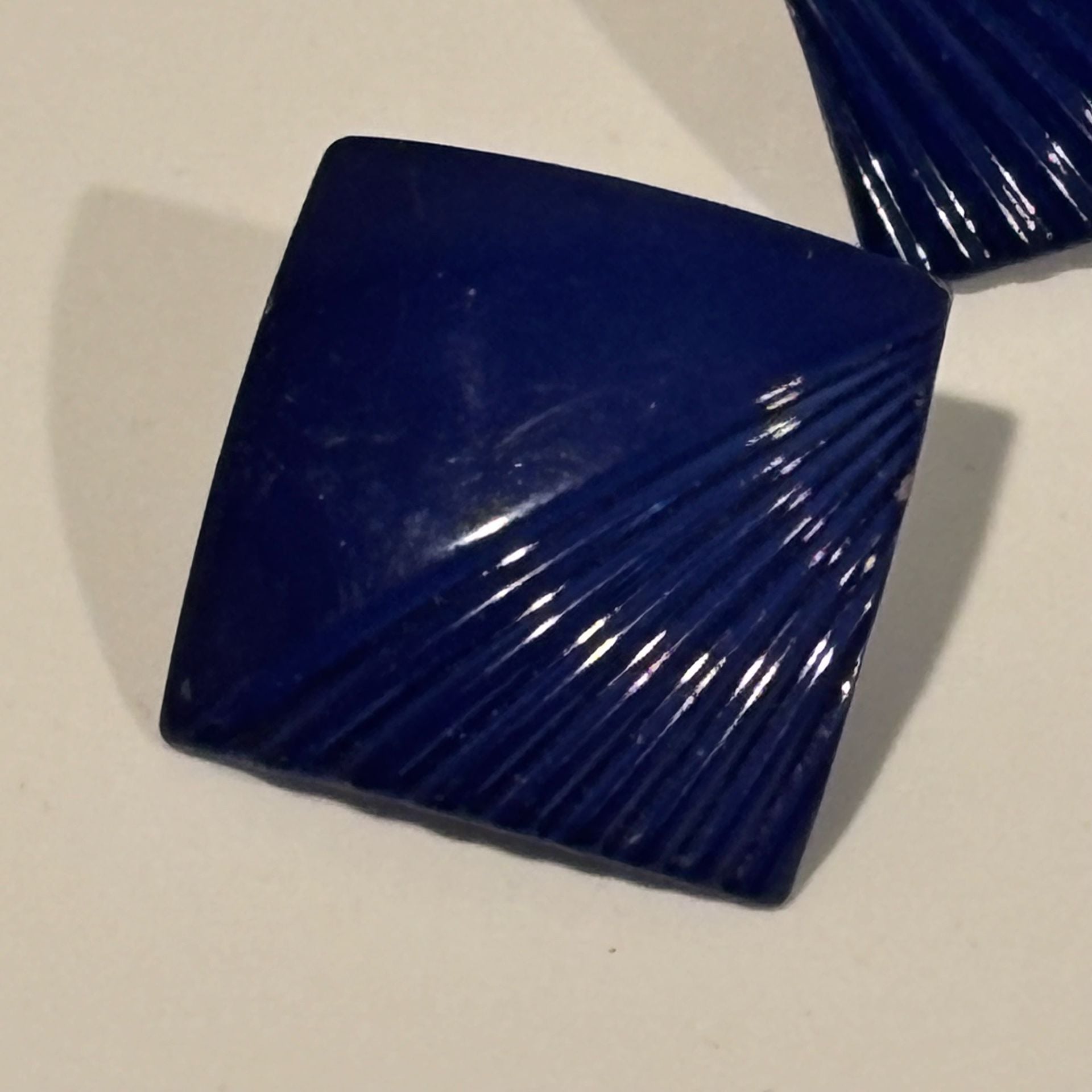Vintage Blue Fluted Square Post Earrings 4