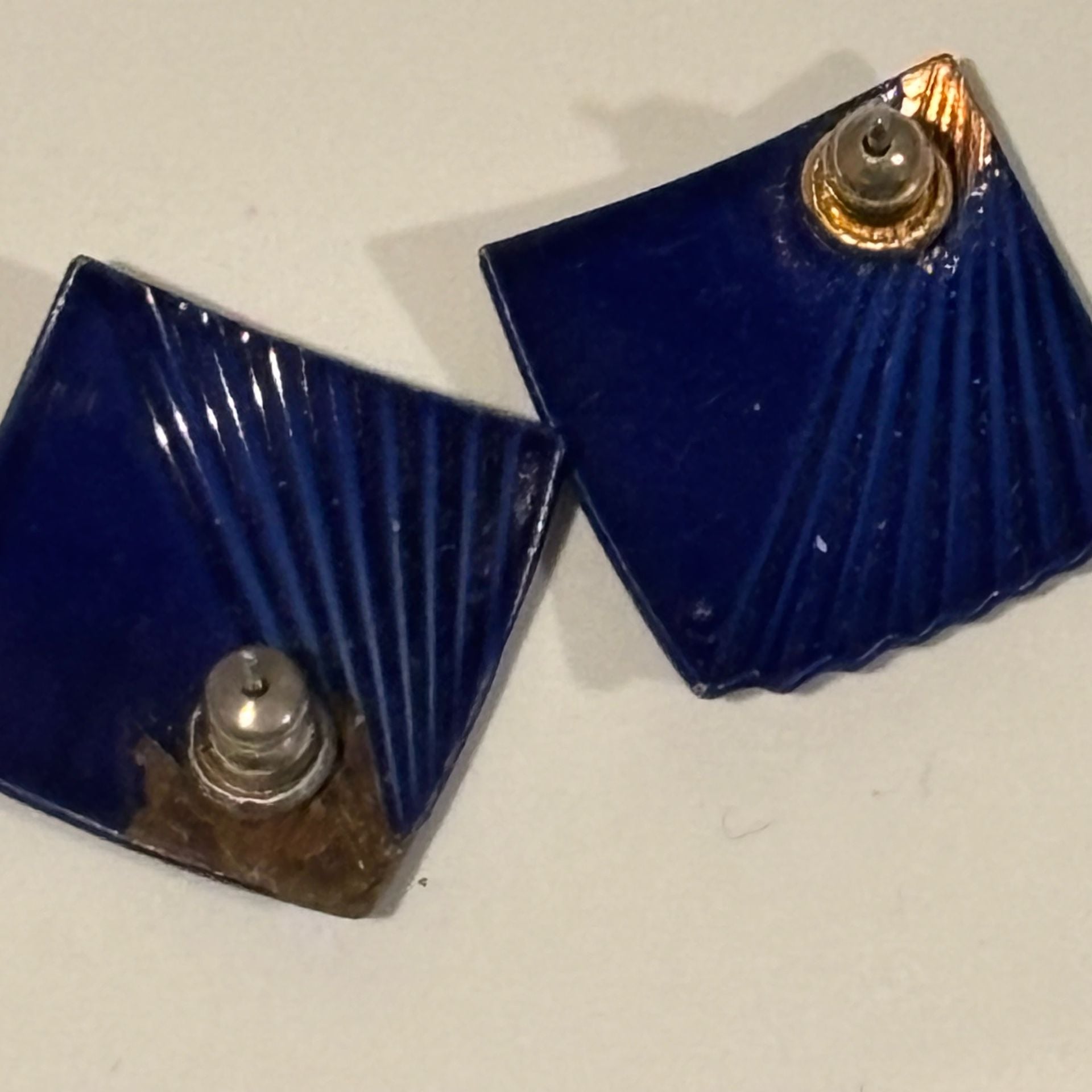 Vintage Blue Fluted Square Post Earrings 5