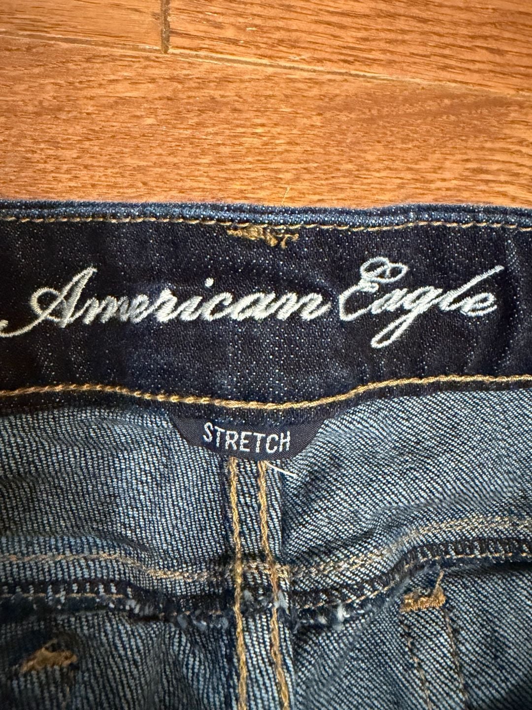 Y2K American Eagle low rise Stretch Denim Shorts Size 4 Dark Wash Cuffed 3