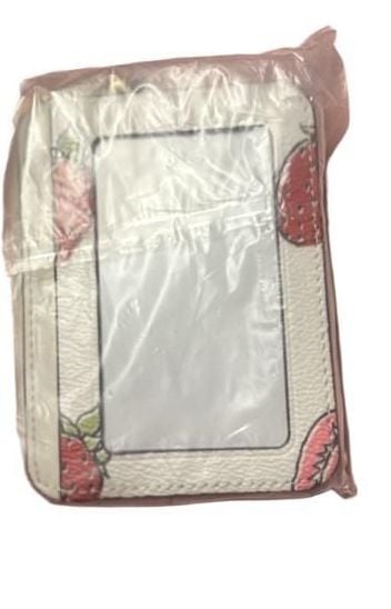 Coach Strawberry Print Mini Wallet ID Case White Gold 2