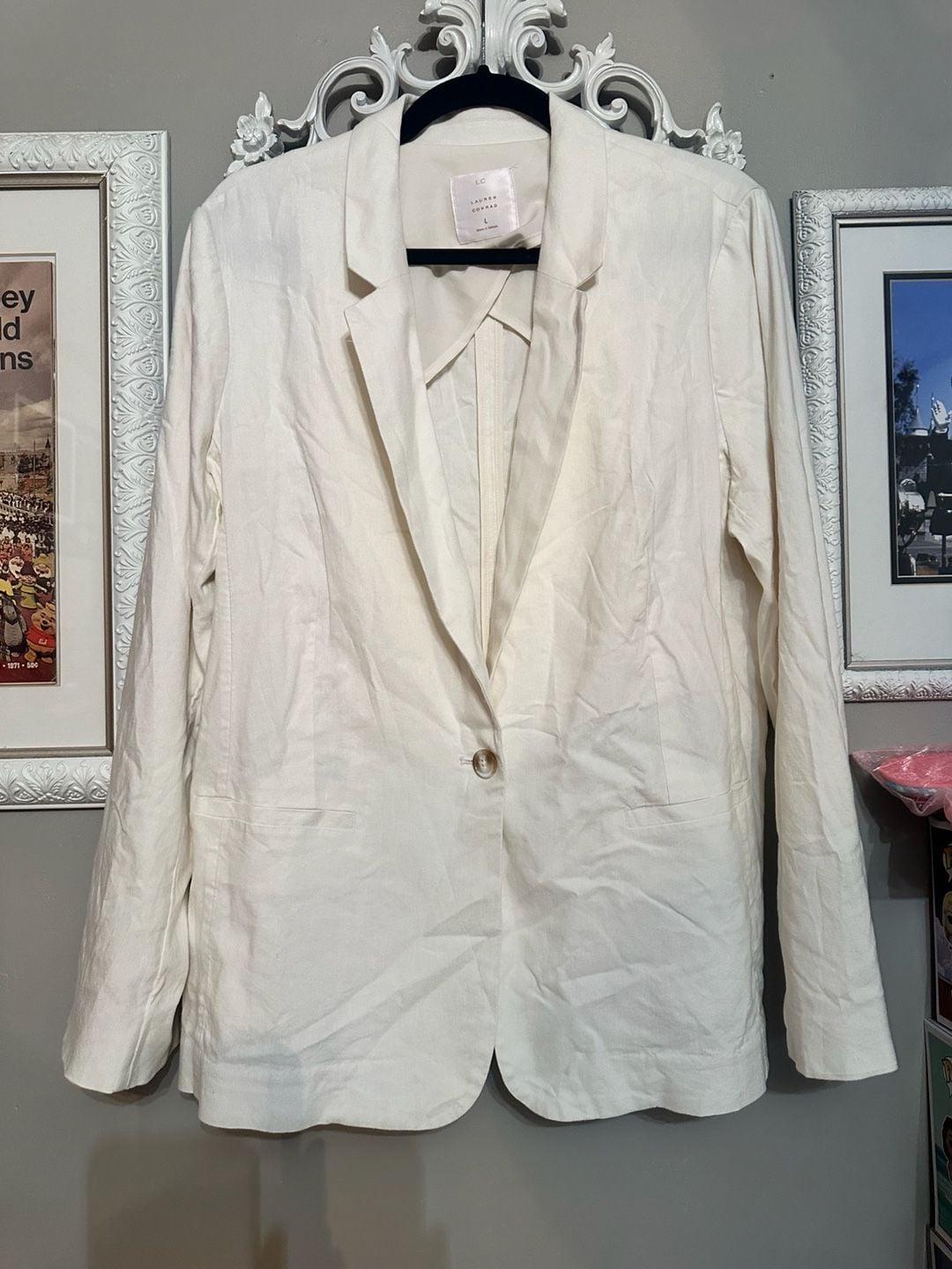 LC Lauren Conrad Blazer Size L White Linen Blend 2