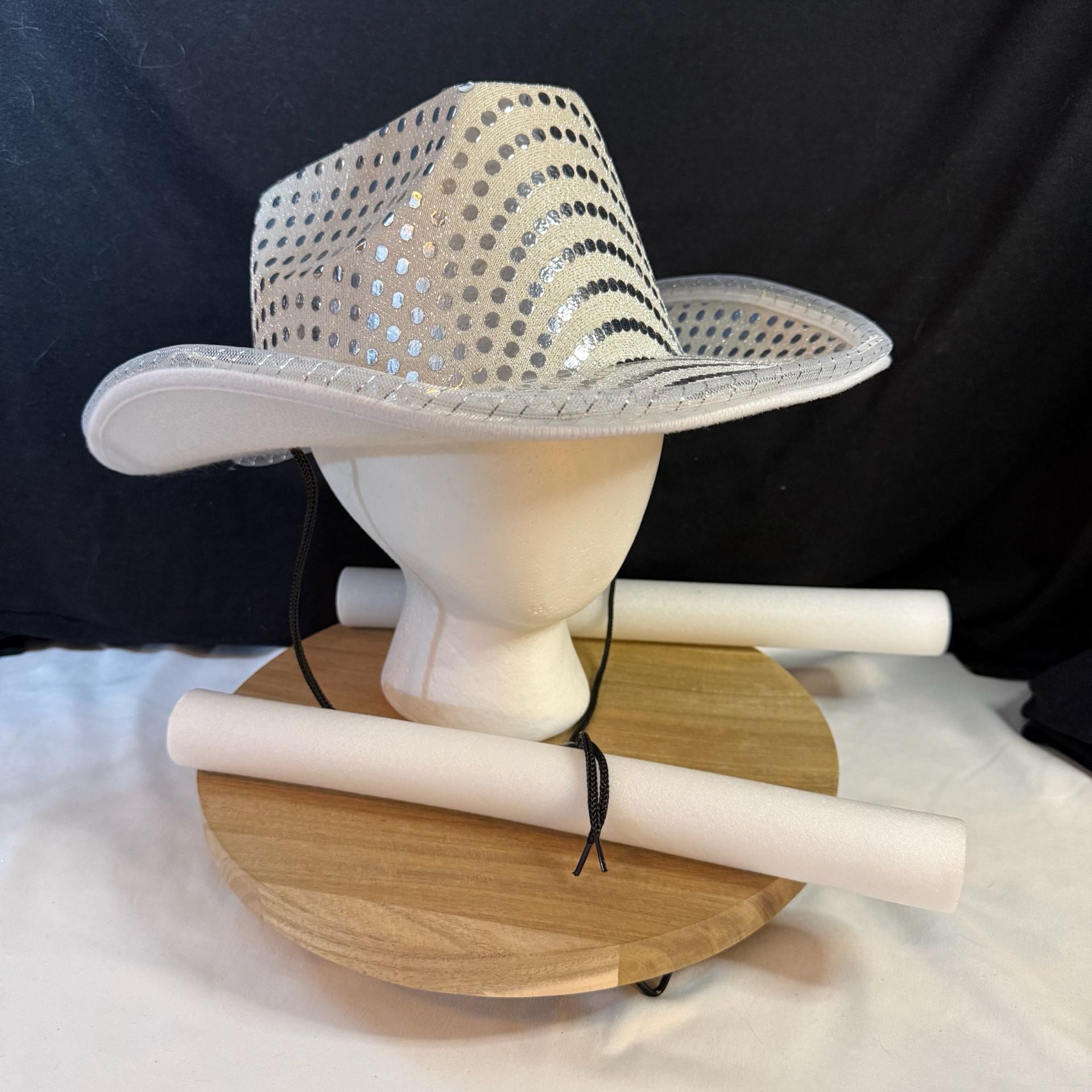 Light Up Sequin Cowboy Hat White LED Festival Party Costume with glow sticks 3