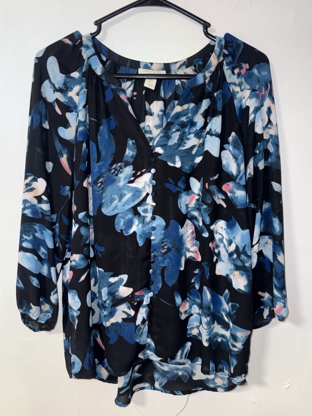Saint Tropez Floral Blouse Size M Blue Black 2