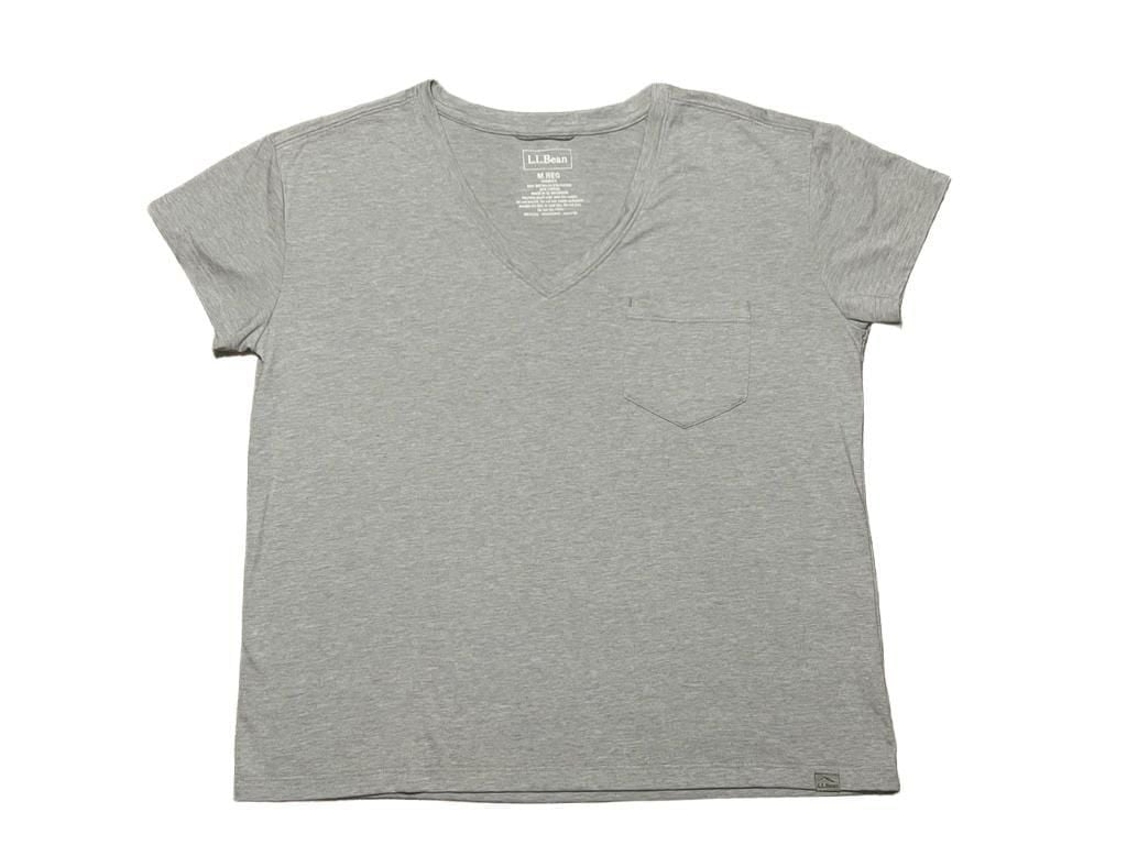L.L. Bean V-Neck Pocket T-Shirt Size M Reg Gray Recycled Polyester Blend 2