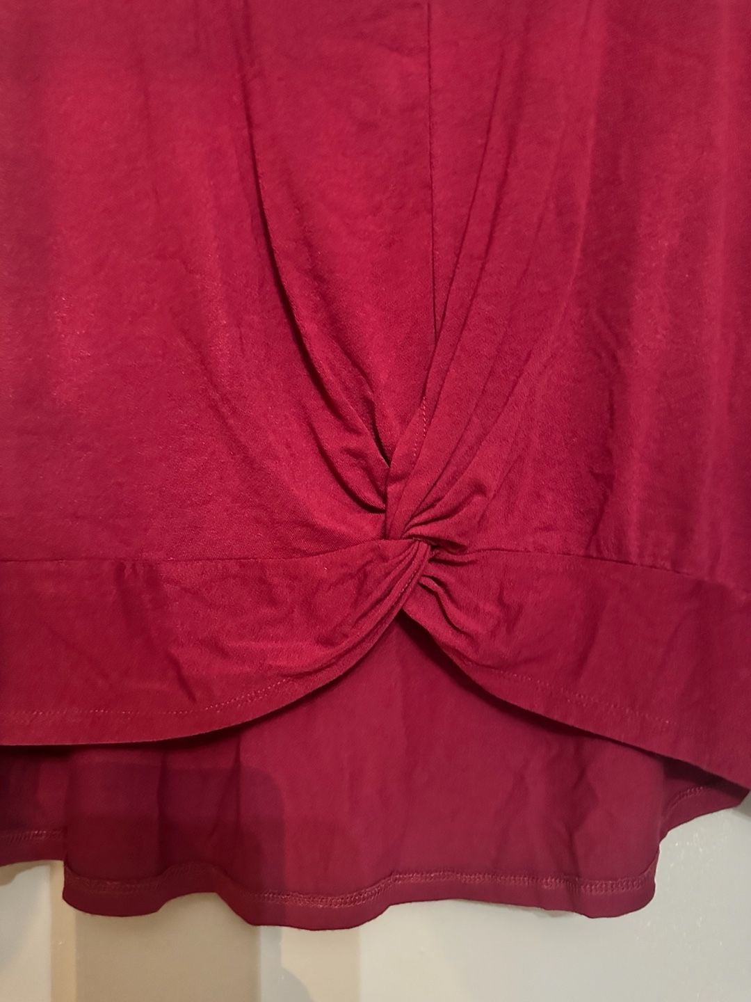 Zenana Top Size L Burgundy Knot Front Short Sleeve Shirt 3