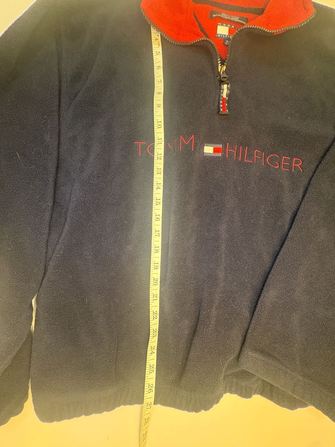 Tommy Hilfiger Vintage 90s Y2K Navy Red Quarter Zip Fleece Pullover XL 4