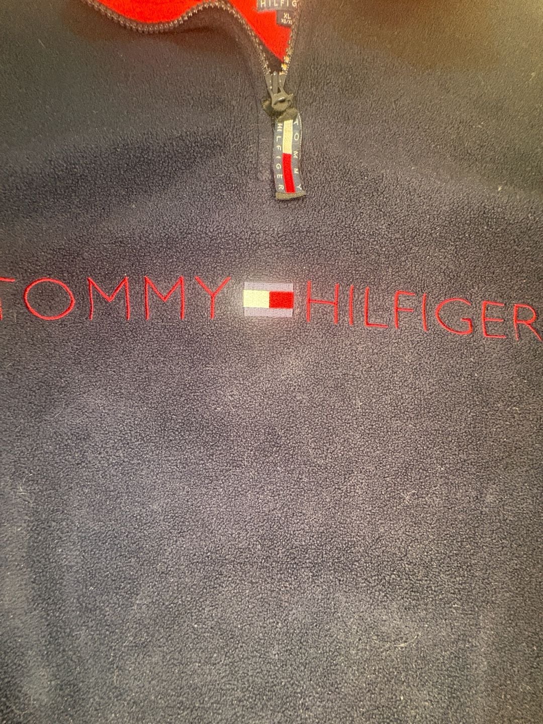Tommy Hilfiger Vintage 90s Y2K Navy Red Quarter Zip Fleece Pullover XL 6