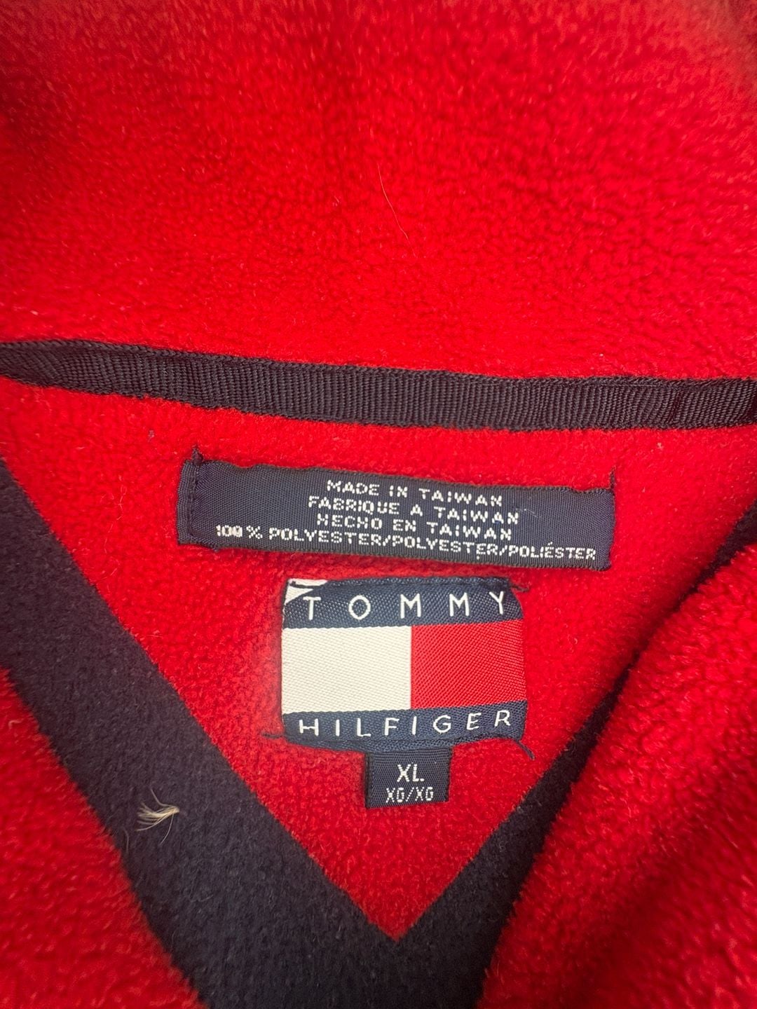 Tommy Hilfiger Vintage 90s Y2K Navy Red Quarter Zip Fleece Pullover XL 7