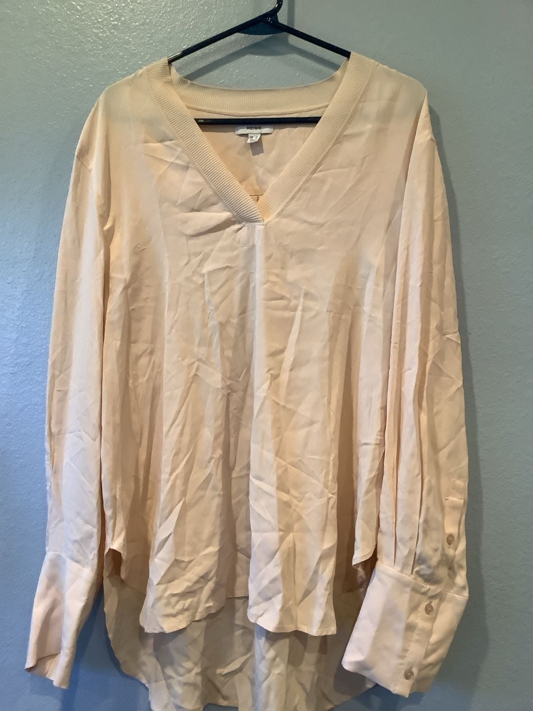 Reiss V-Neck Long Sleeve Blouse Size USA 10 Peach 2