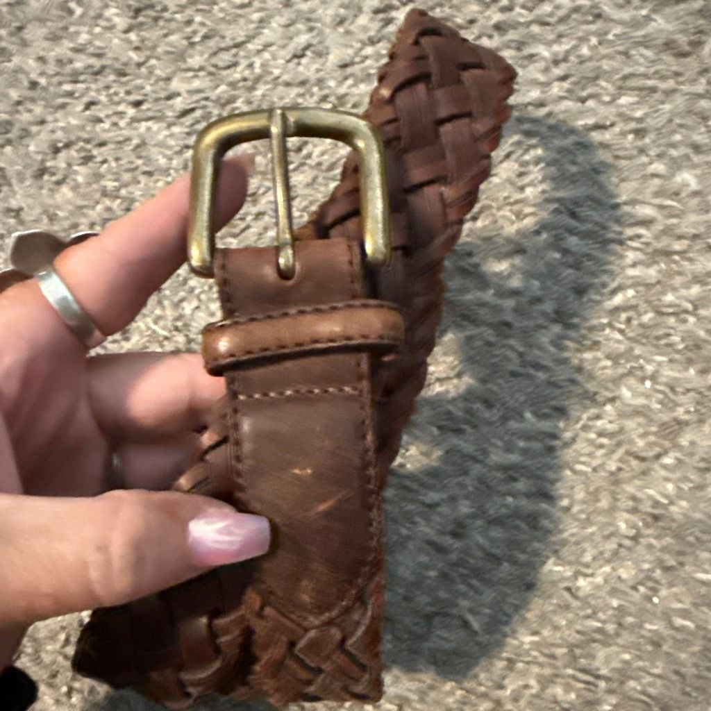 Unbranded Brown Woven Leather Belt Size 40 Brass Buckle 1