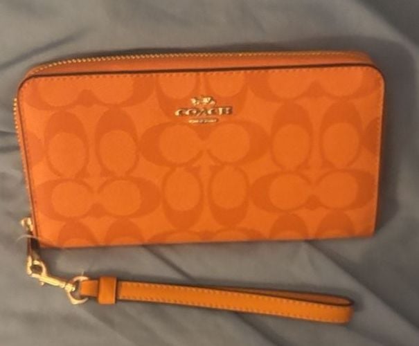Coach Signature Orange Long Zip Around Wallet or Wristlet BN 2