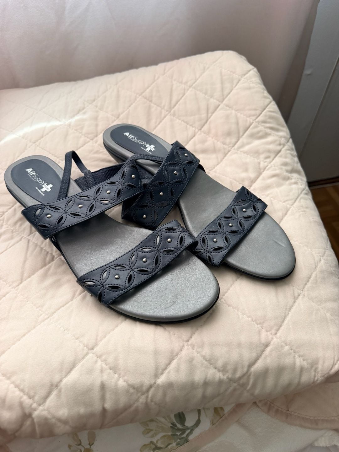 Air Supply Plus Sandals Black Laser Cut Studded Comma Foam 2