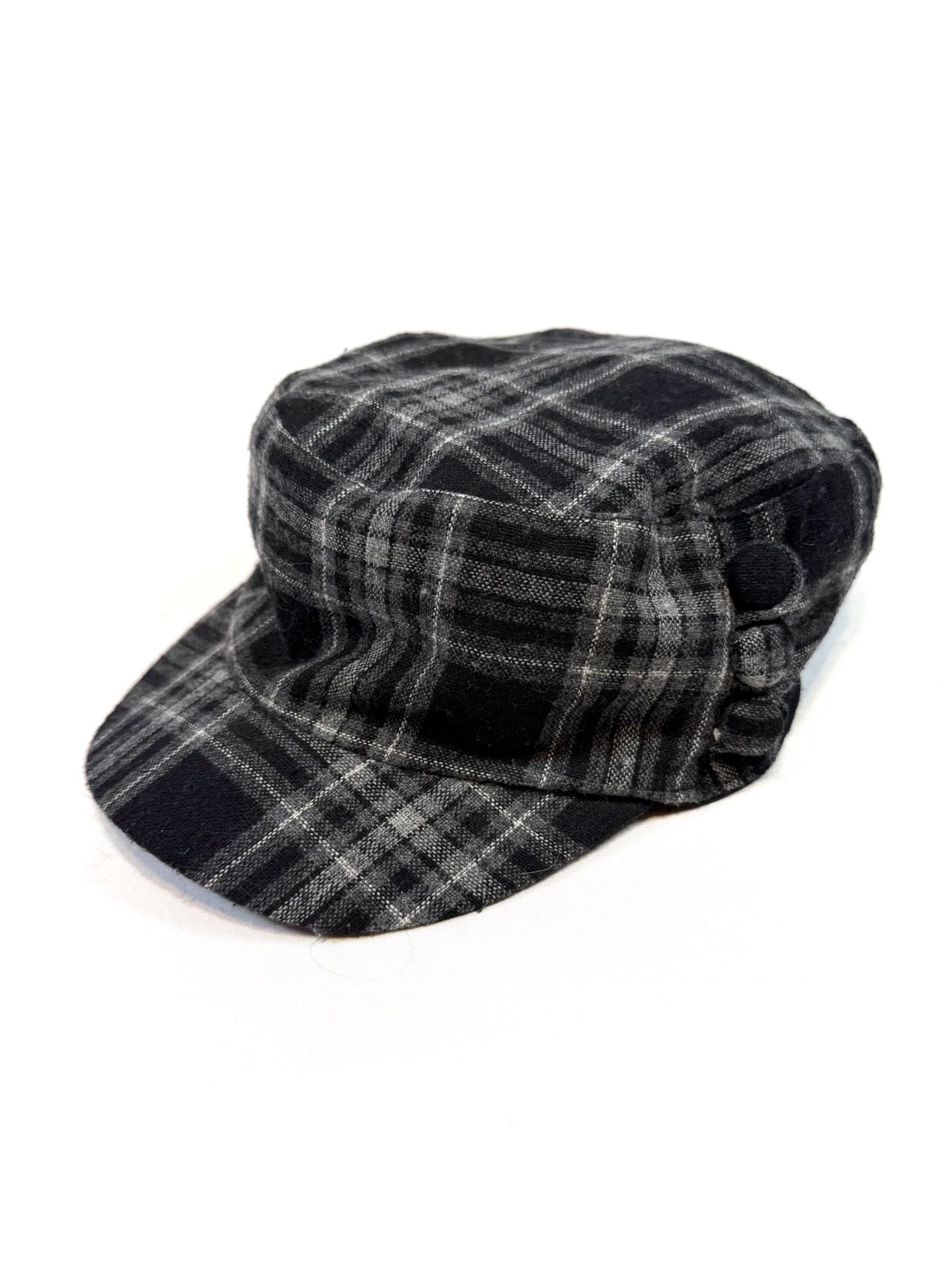 Women's Plaid Cadet Cap Y2K Indie Vanguard Heritage Workwear Whimsigoth Old Money Newsboy Cabbie Hat Black Grey One Size Wool Blend Flannel Buttons Elastic Back Lined Fall Winter 2