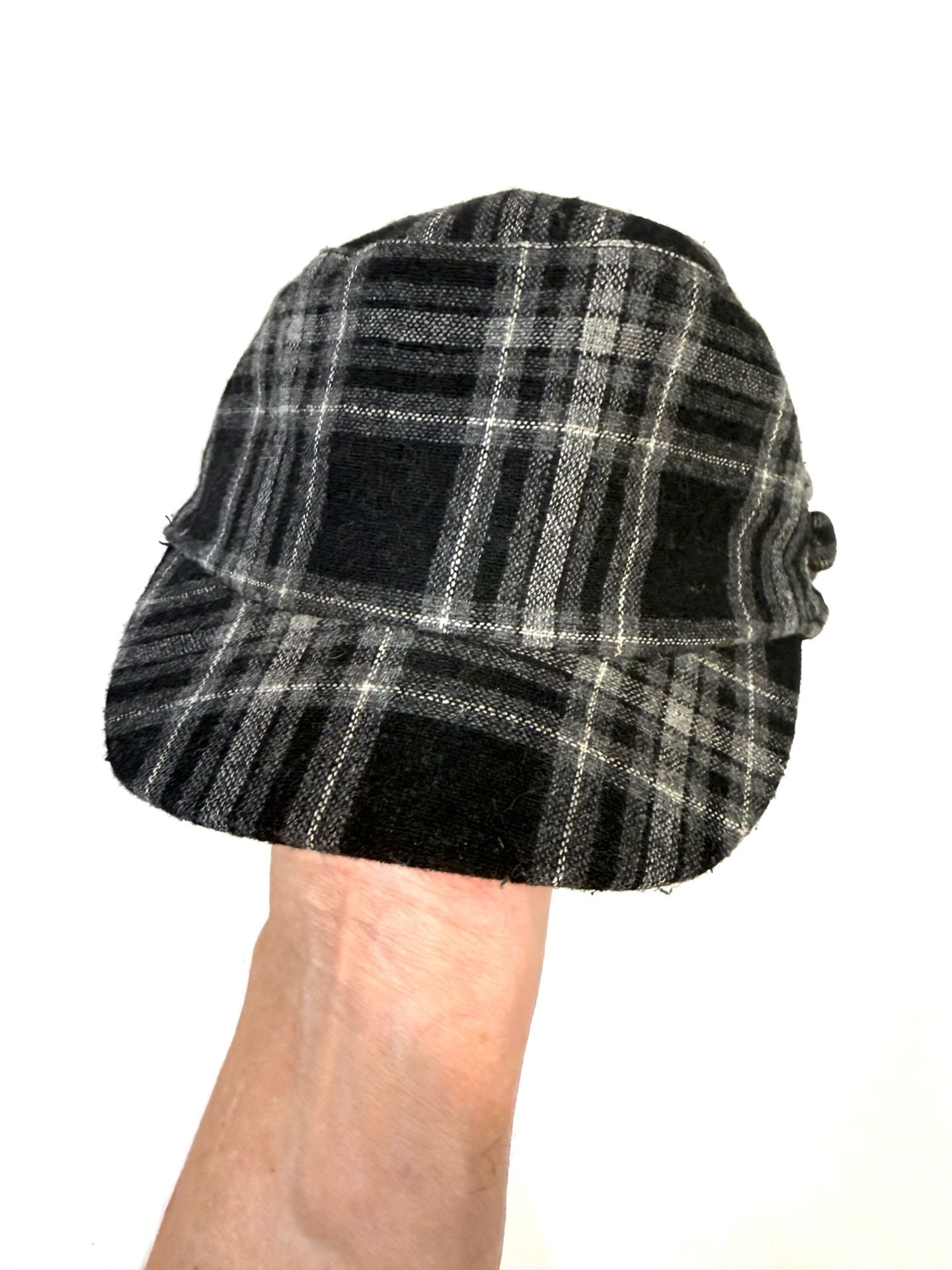 Women's Plaid Cadet Cap Y2K Indie Vanguard Heritage Workwear Whimsigoth Old Money Newsboy Cabbie Hat Black Grey One Size Wool Blend Flannel Buttons Elastic Back Lined Fall Winter 6