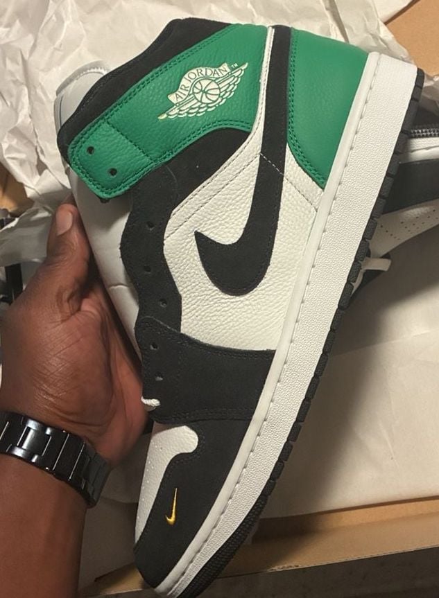Nike Air Jordan 1 Mid Lucky Green Black White Sneakers 5