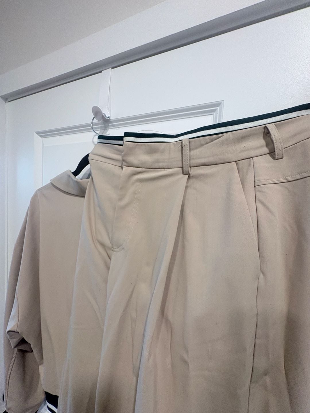 Zara Bomber Jacket & Pants Set Size M Beige Green Striped 2