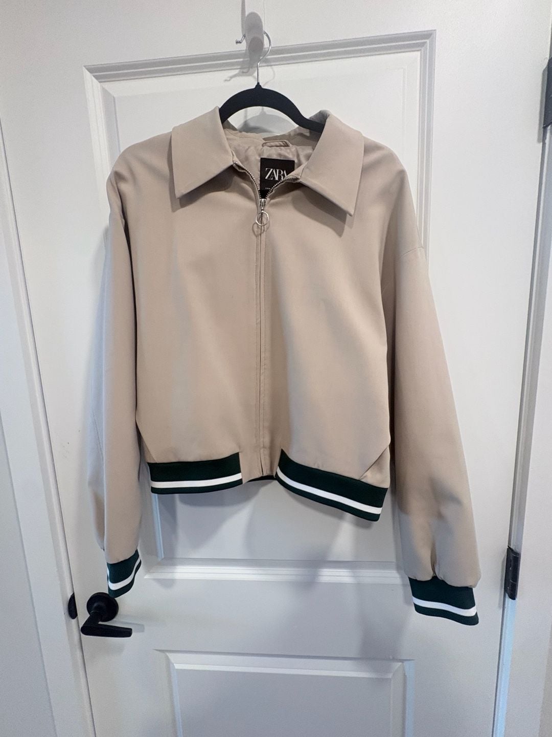 Zara Bomber Jacket & Pants Set Size M Beige Green Striped 3