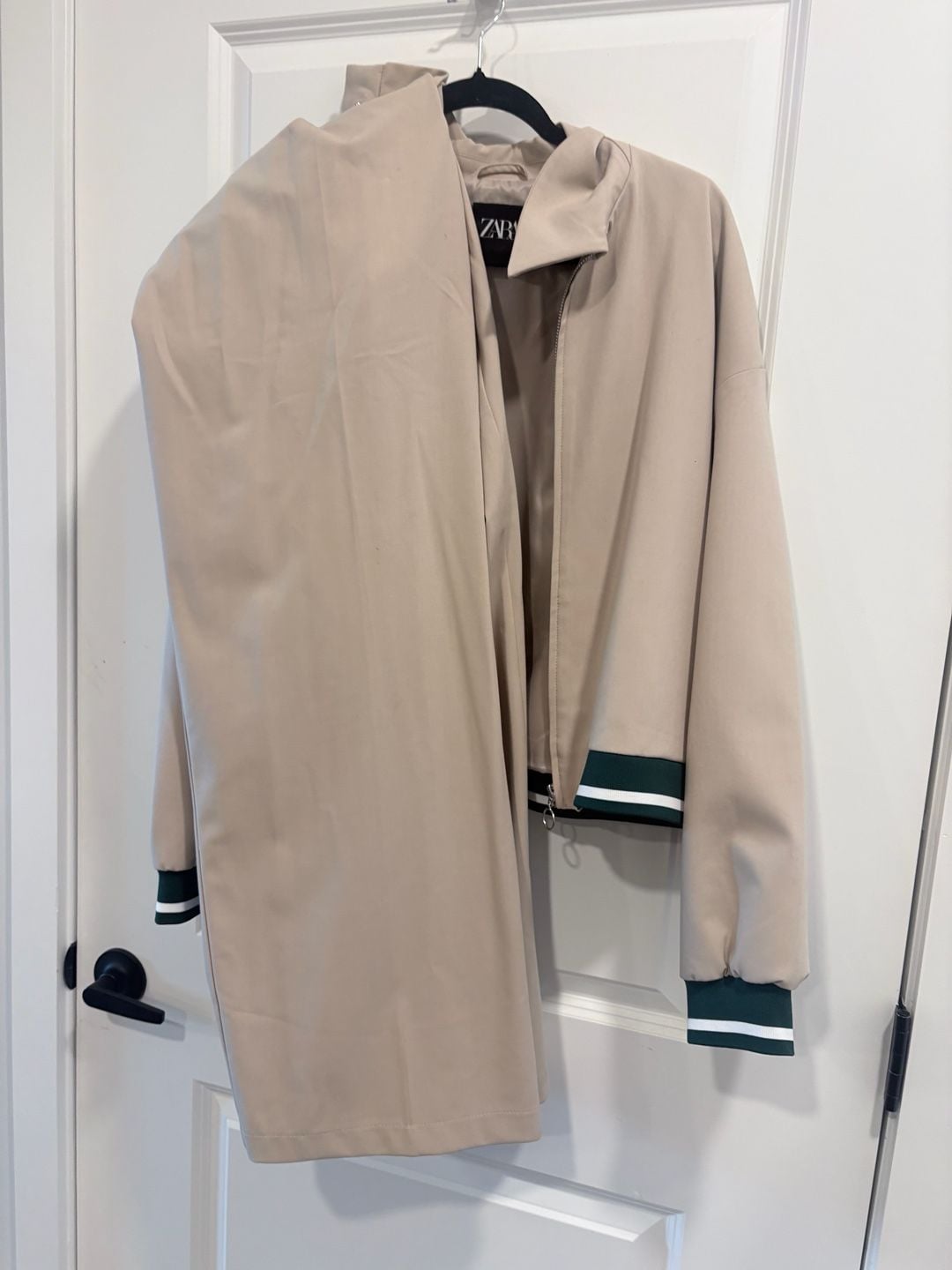Zara Bomber Jacket & Pants Set Size M Beige Green Striped 1