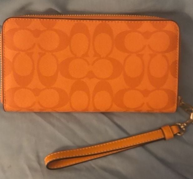 Coach Signature Orange Long Zip Around Wallet or Wristlet BN 4