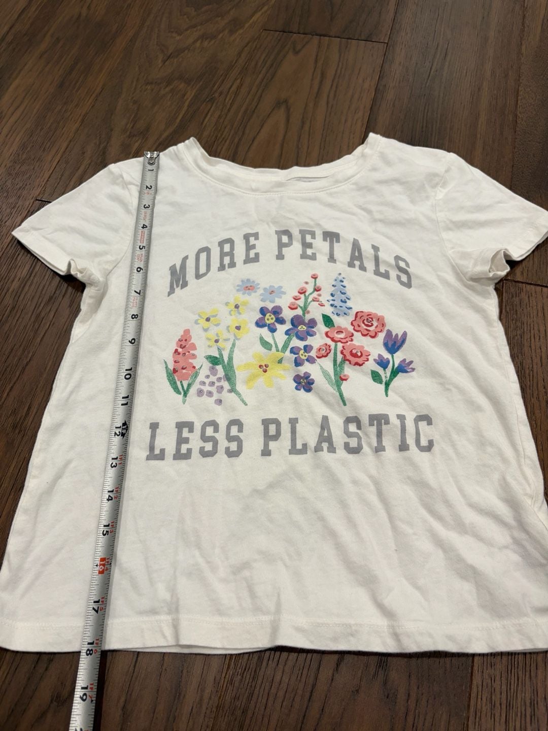 Gap Kids More Petals Less Plastic T-Shirt XL (12) White Graphic Tee 3