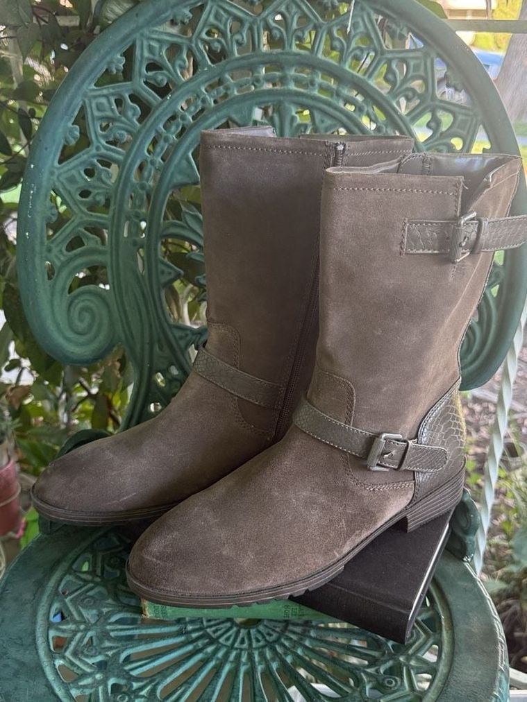 Naturalizer Brown Suede Buckle Mid Calf Boots 2