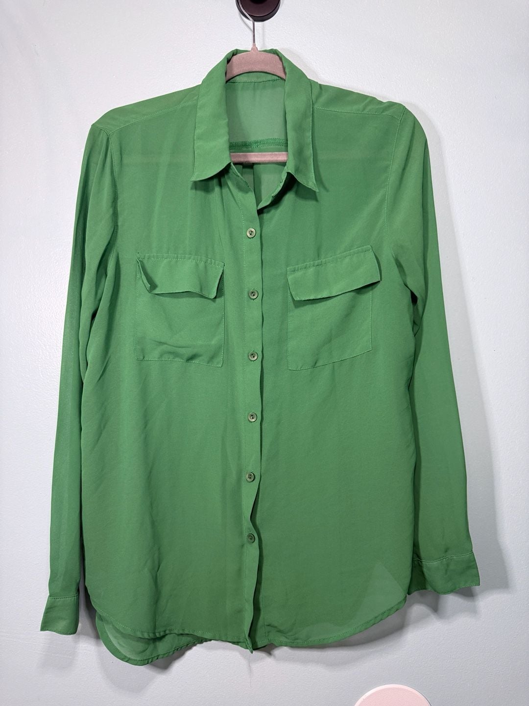 Green Sheer Long Sleeve Button Down Shirt 2