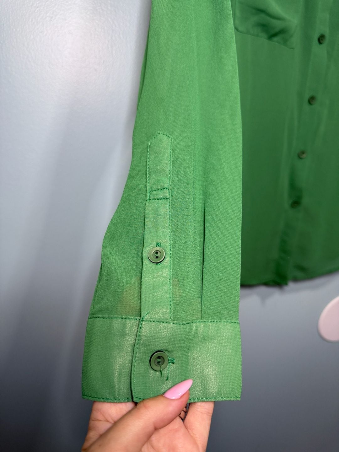 Green Sheer Long Sleeve Button Down Shirt 4