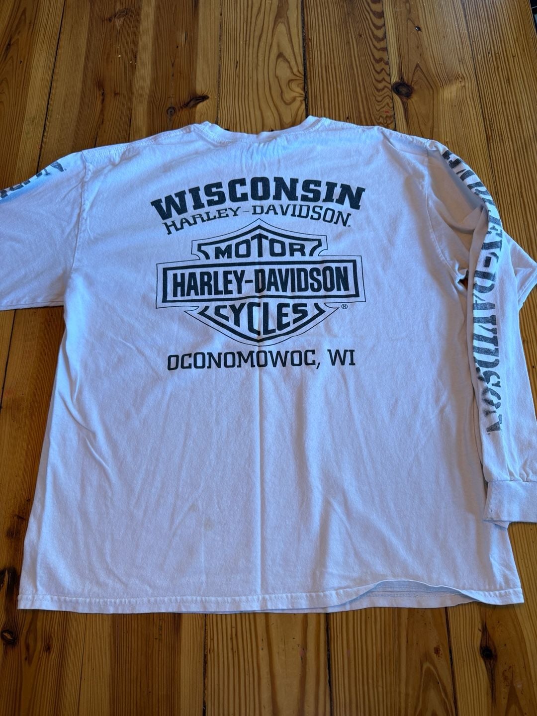 Harley-Davidson Long Sleeve T-Shirt Size L White Oconomowoc WI 6