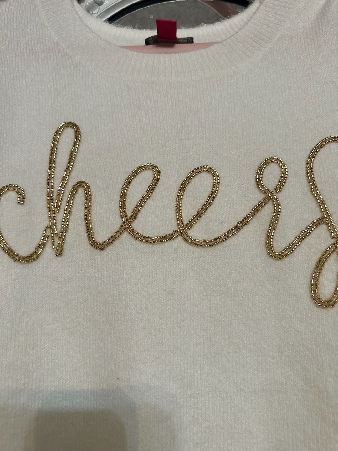 Vince Camuto Cheers Sweater Size XXL White Beaded Script Pullover 3