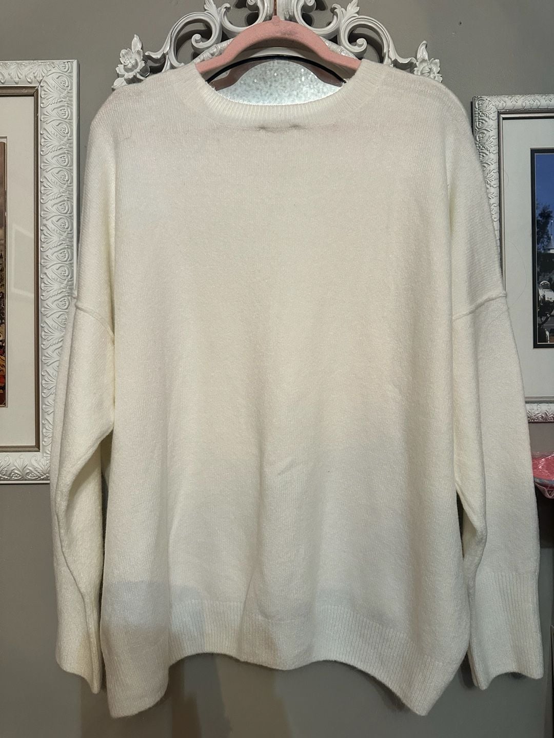 Vince Camuto Cheers Sweater Size XXL White Beaded Script Pullover 7